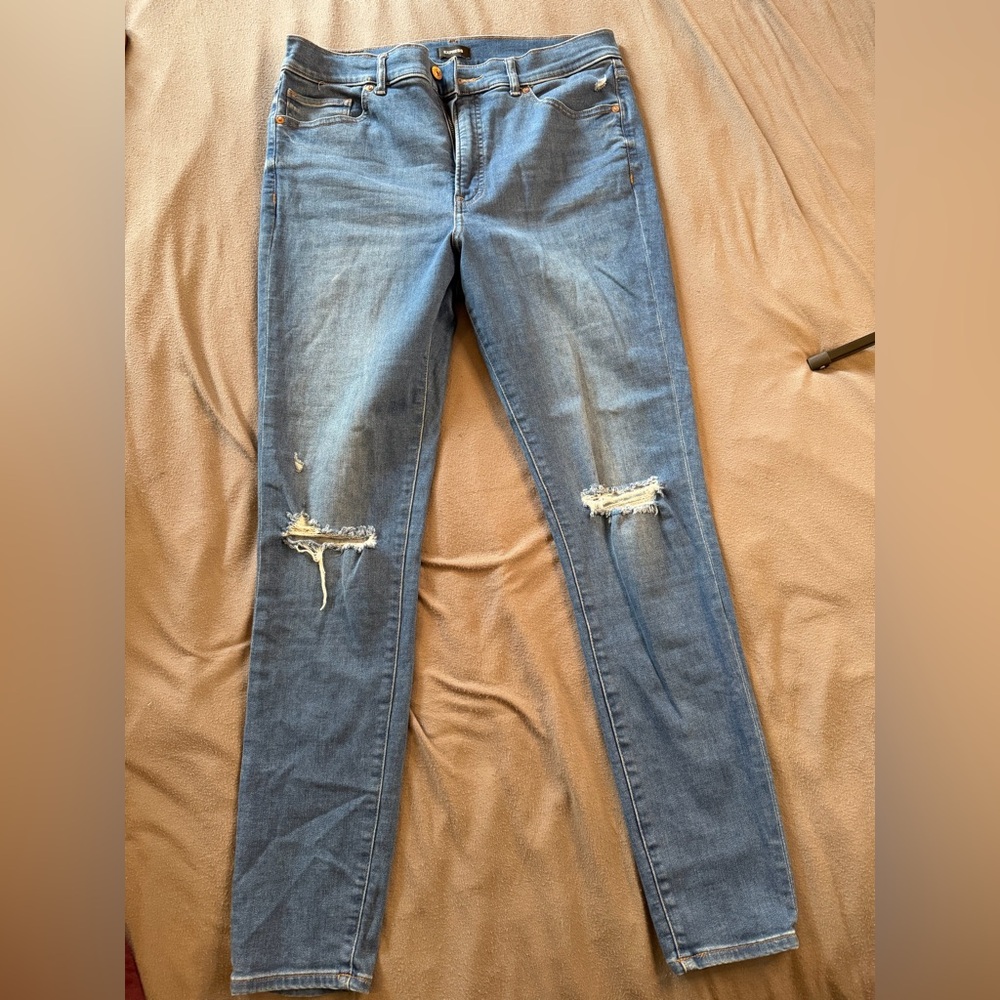 Express Light Blue Distressed Skinny Jeans